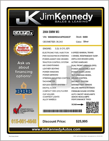 AutoPlus Used Car Window Stickers